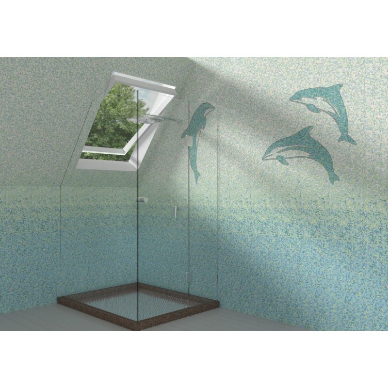 Комплект панелей ПВХ с цифровой печатью "Мозаика Бирюза - Дельфин" 2700x250x9 мм, 2 шт