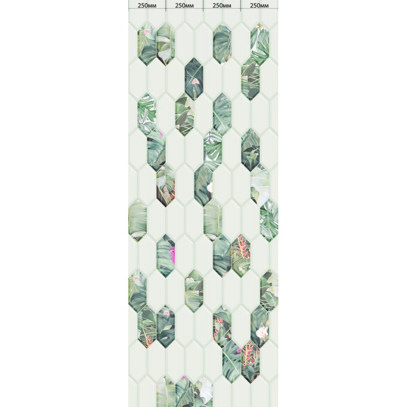 Комплект панелей ПВХ с цифровой печатью "Тропикана Бирюза" вставка 2700x250x9 мм, 4 шт