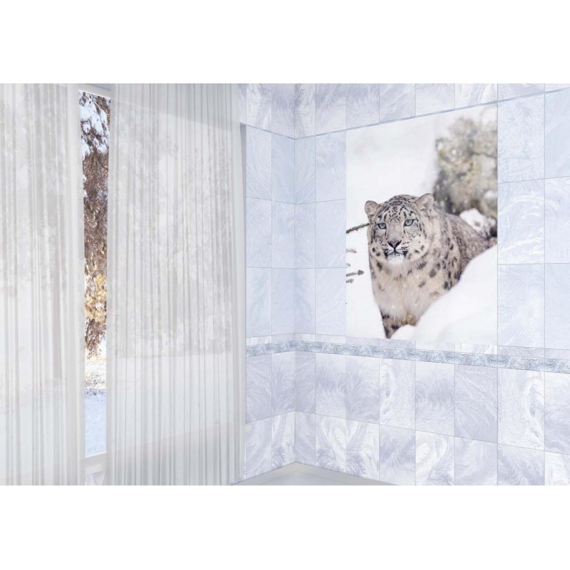 Комплект панелей ПВХ с цифровой печатью "Зимние Узоры - Ирбис" вставка 2700x250x9 мм, 4 шт