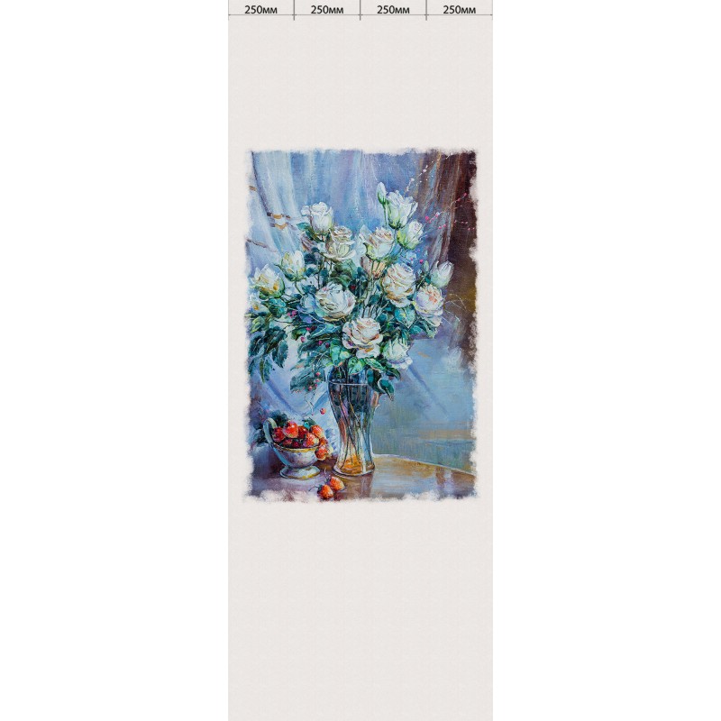 Комплект ламинированных панелей ПВХ с цифровой печатью "Белый Бархат - Белые Розы" вставка 2700x250x9 мм, 4 шт